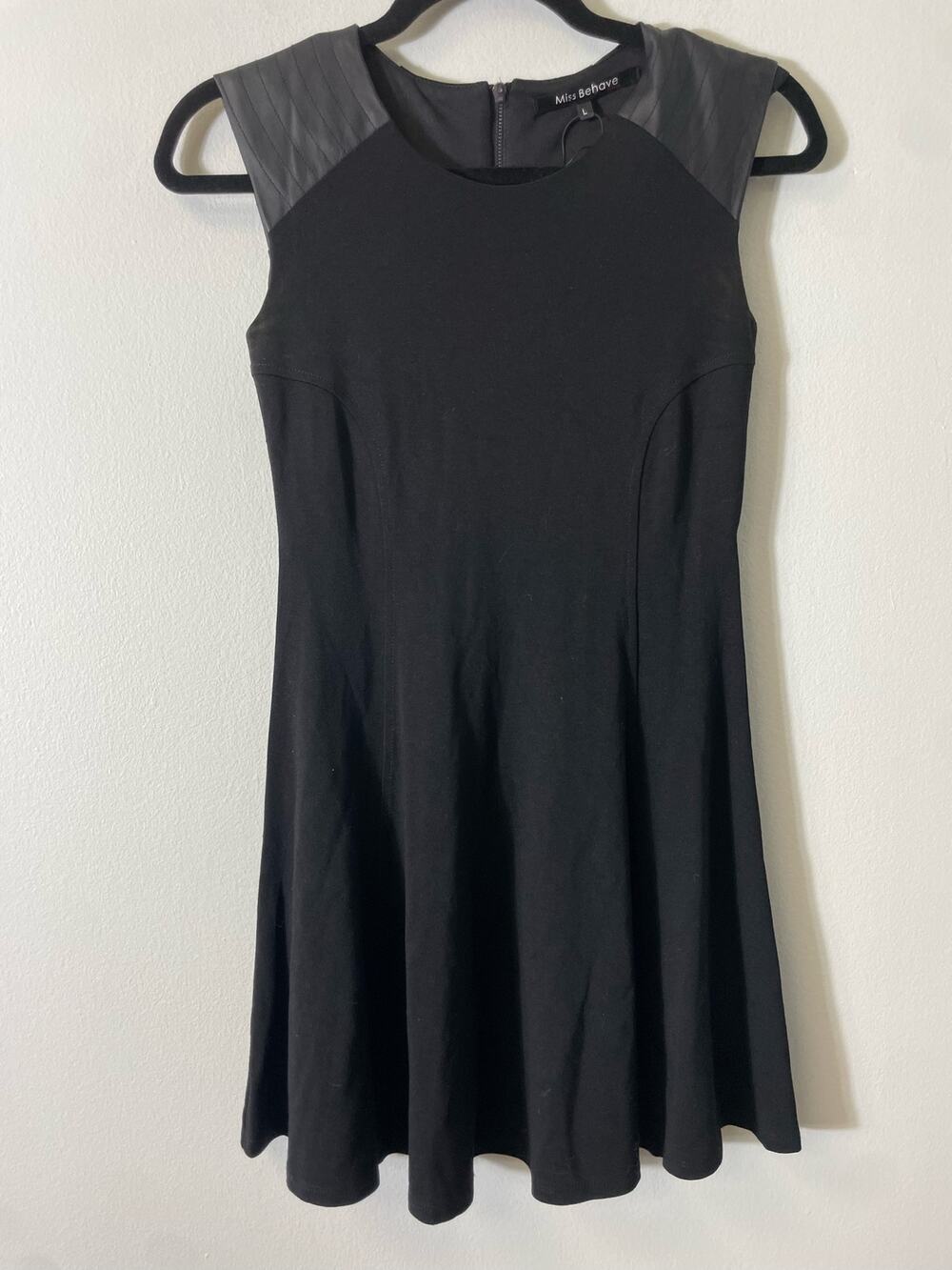 Miss Behave Girls Black Faux Leather Shoulder Dress Sz L